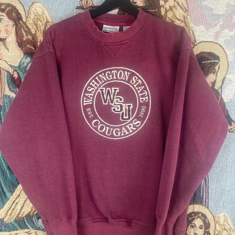 Vintage heavy WSU Washington State Cougars front patch embroidery sweatshirt